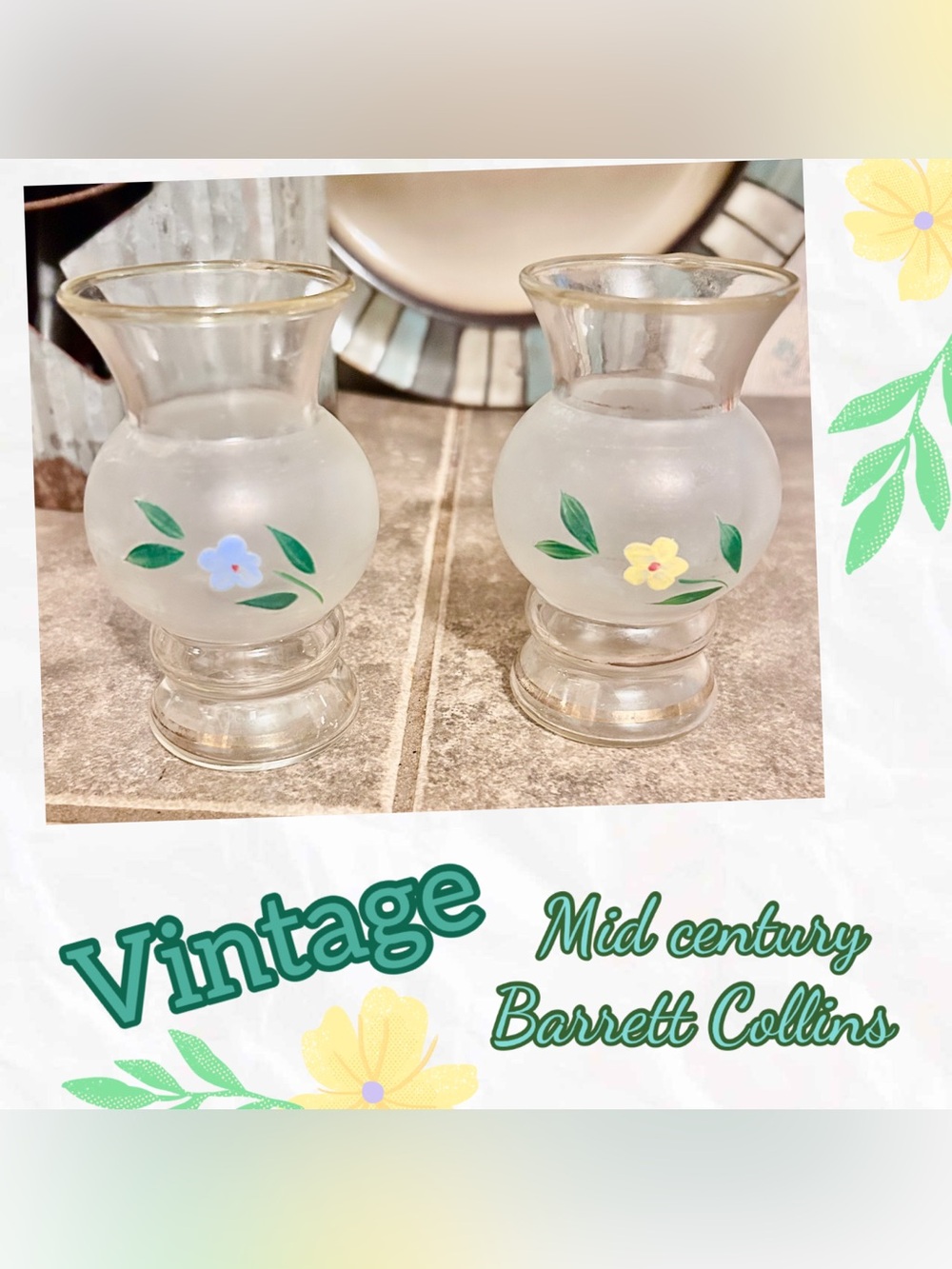 Mid-Century Barrett Collins vintage frosted glass bud vases